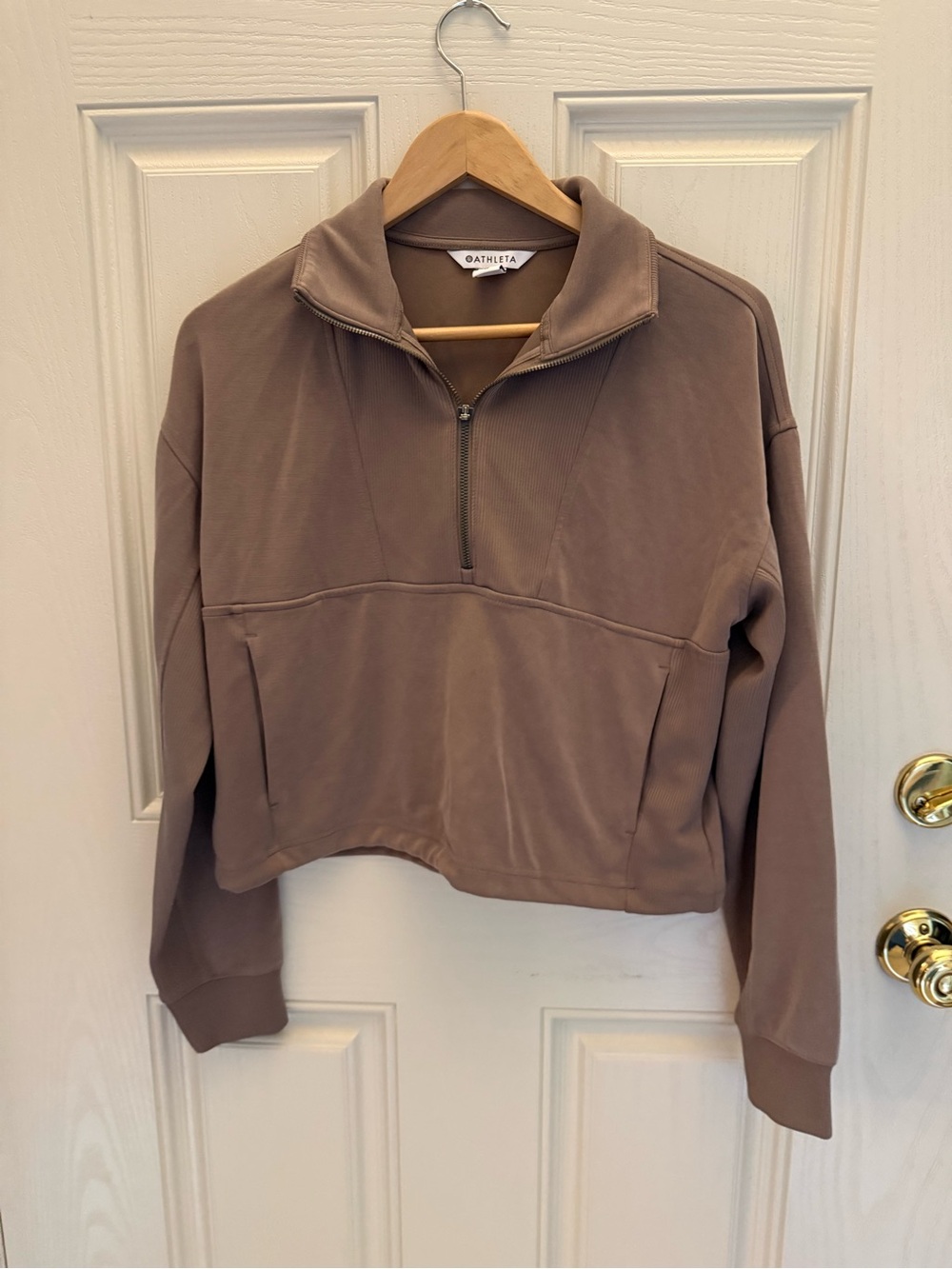 Athleta Taupe Half-Zip Cropped Pullover